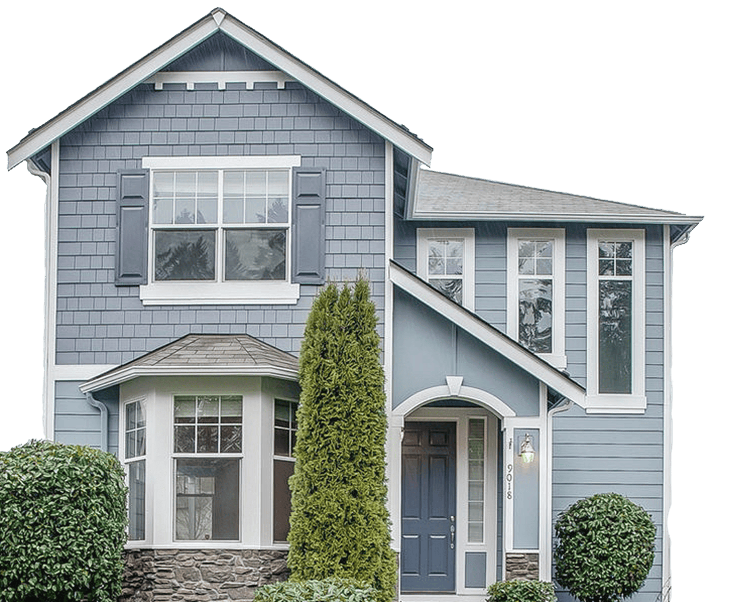 Home exterior with new roof and siding